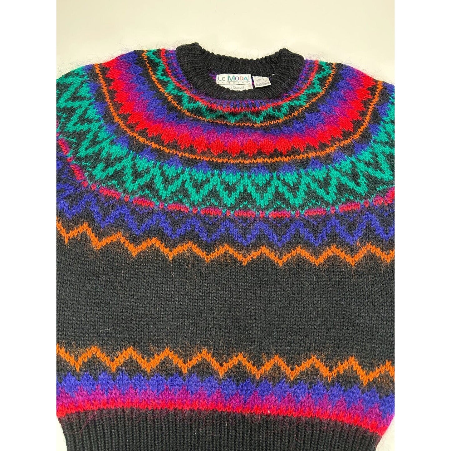 Vintage 90s Le Moda Abstract Pattern Hand Loomed Knit Sweater Size Small