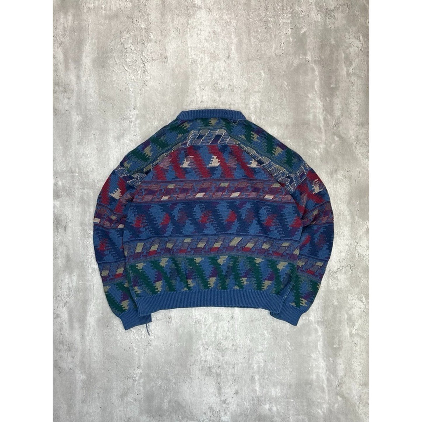 Vintage 90s Abstract Geometric Striped Pullover Knit Sweater Size XL