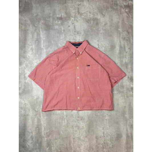 Vintage Chaps Plaid Reworked Cropped Short Sleeve Button Up Shirt Size 2XL