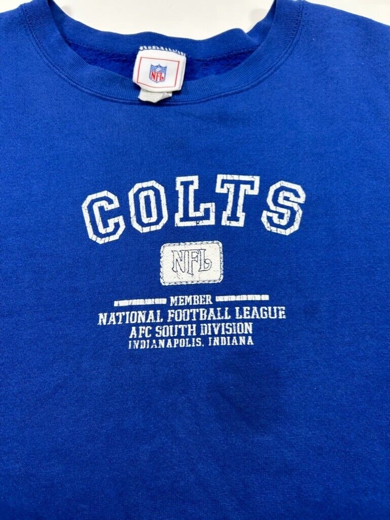 Vintage Indianapolis Colts NFL Spellout Graphic Sweatshirt Size Large Blue