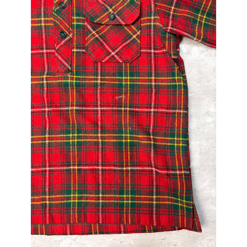 1960s L.L. Bean Red Plaid Print Long Sleeve 1/4 Button Up Shirt Size Medium