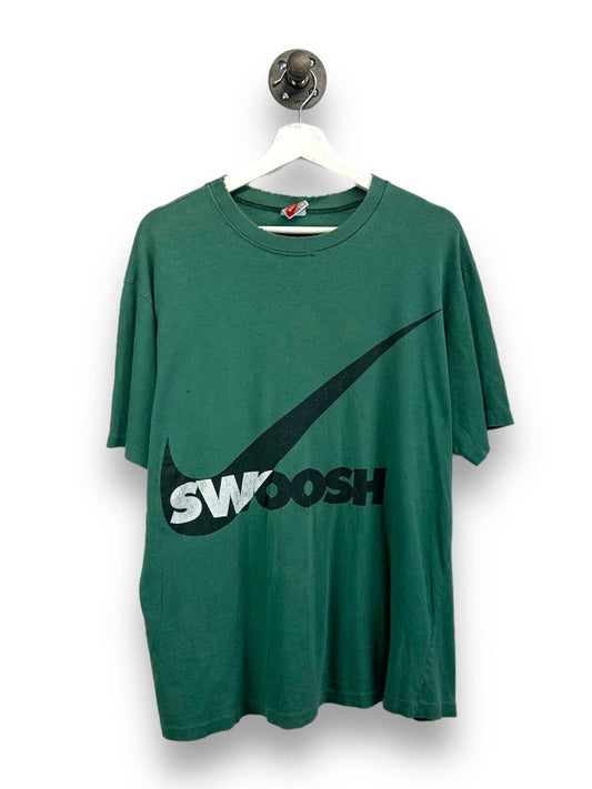 Vintage 80s/90s Nike Big Graphic Swoosh Logo Spellout T-Shirt Size Large Green