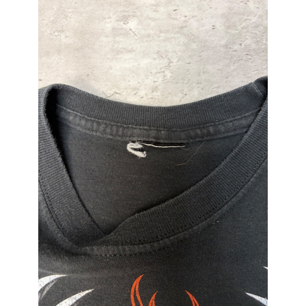 Harley Davidson Flaming Chrome Skull Graphic Long Sleeve T-Shirt Size Medium