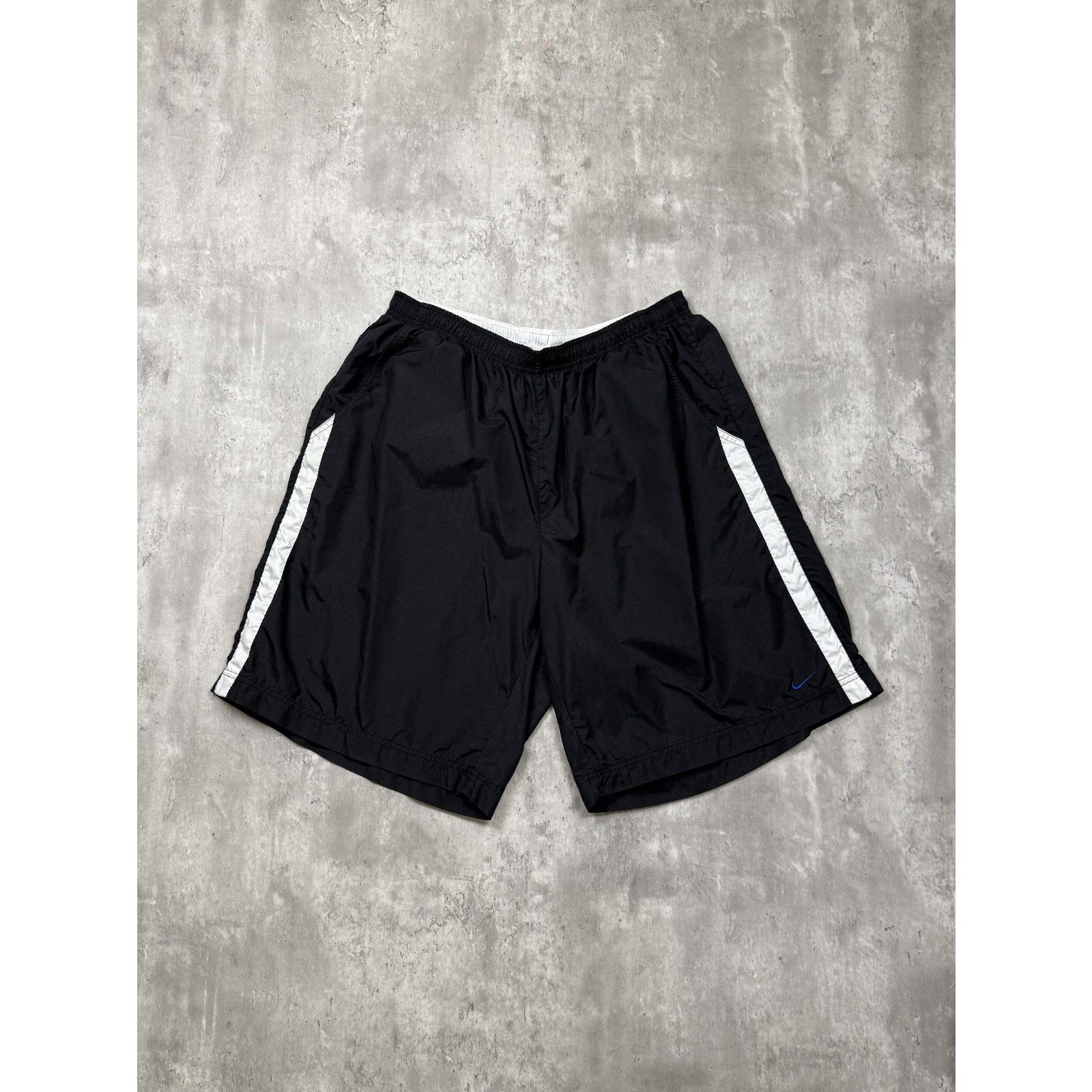 Vintage 2000s Nike Embroidered Mini Swoosh Striped Nylon Track Shorts Size 2XL