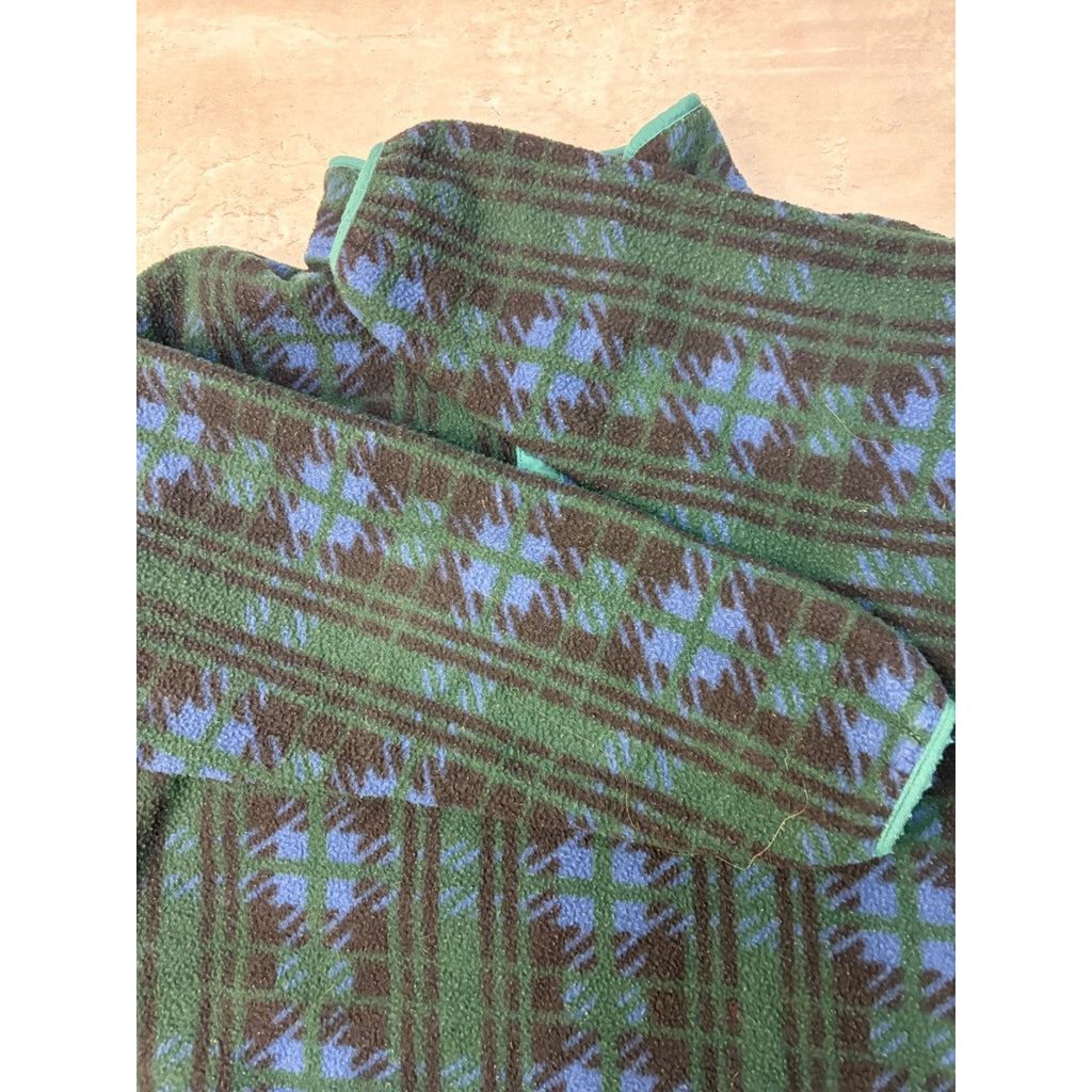 Vintage L.L. Bean Plaid 1/4 Button Fleece Pullover Sweatshirt Size Large