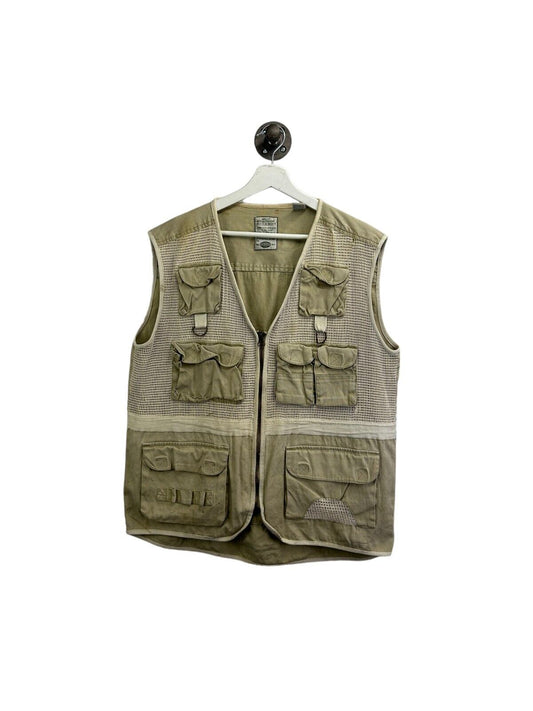 Vintage Bugle Boy Canvas Multi Pocket Full Zip Fishing Vest Jacket Size XL