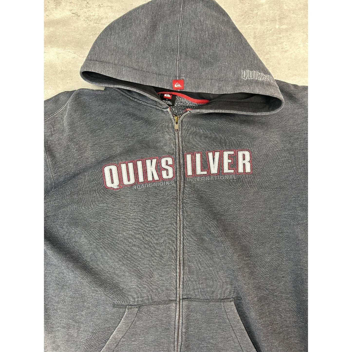 Vintage Quiksilver Embroidered Spellout Full Zip Hooded Sweatshirt Size Large