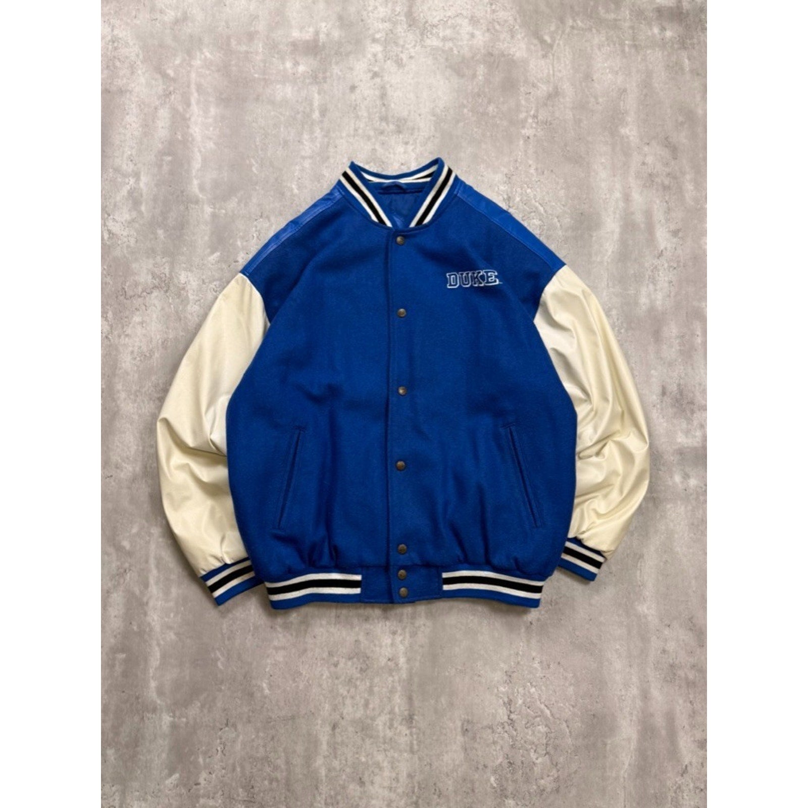Vintage Duke Blue Devils NCAA Pleather Varsity Style Bomber Jacket Size Large