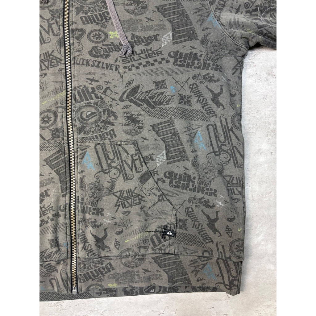 Vintage Y2K Quiksilver All Over Print Full Zip Hooded Sweatshirt Size XL