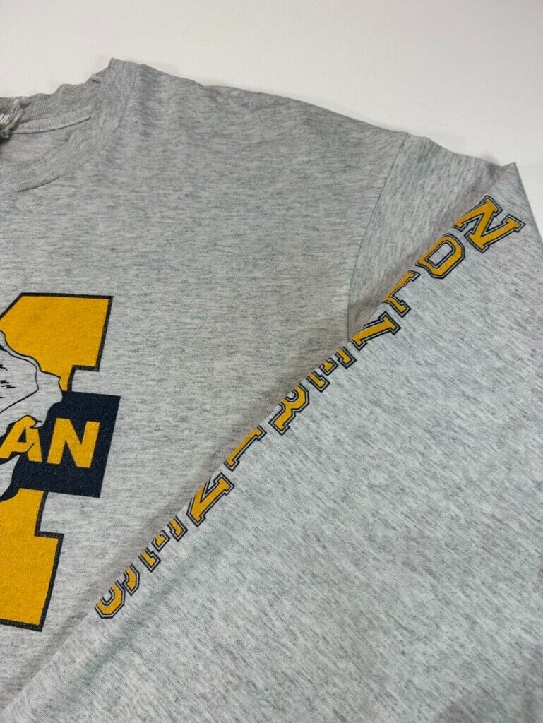 Vintage Michigan Wolverines NCAA Graphic Logo Long Sleeve T-Shirt Size Xl Gray