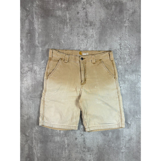 Faded Carhartt Relaxed Fit Canvas Workwear Carpenter Shorts Size 34 Beige