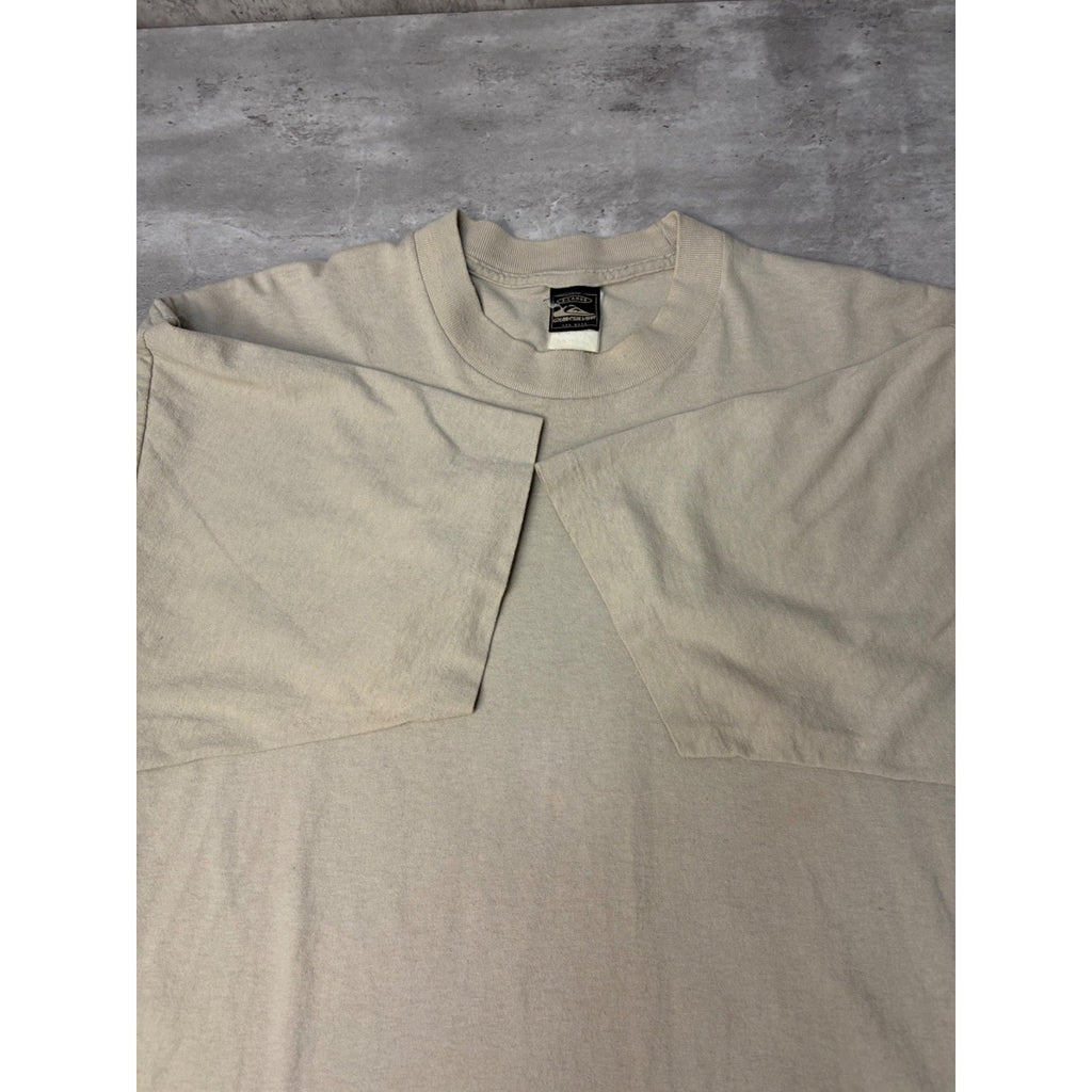 Vintage Y2K Quiksilver Emblem Spellout Beige Graphic T-Shirt Size XL