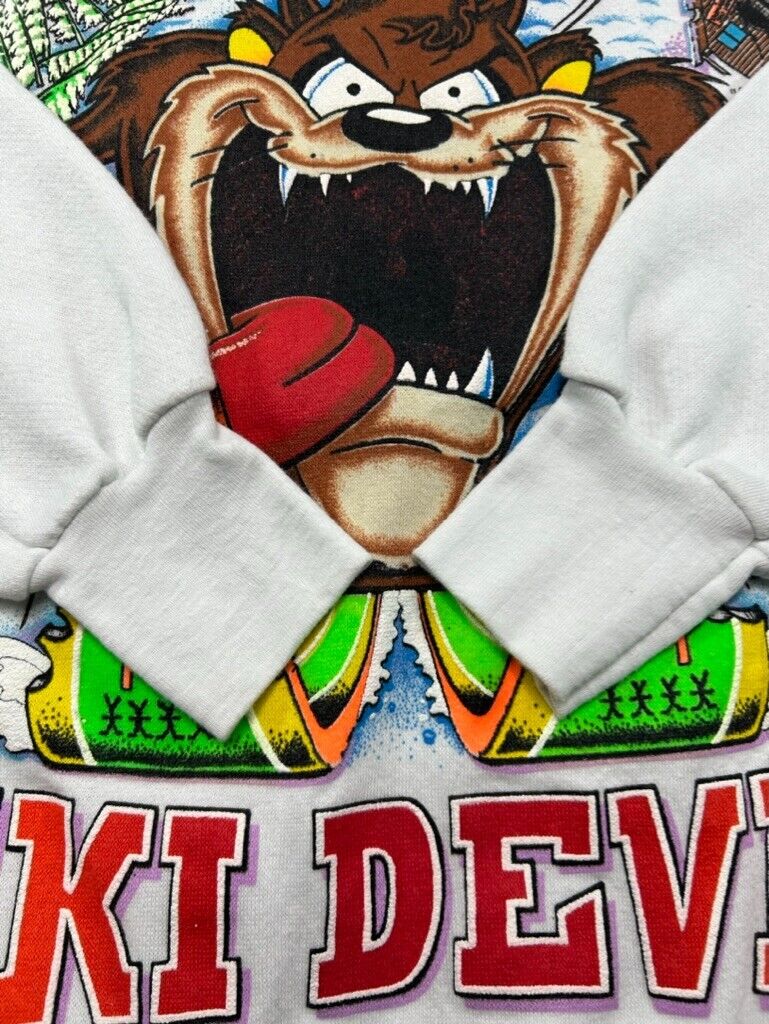 Vintage 1988 Looney Tunes Taz Ski Devil Puff Print Graphic Sweatshirt Size Large