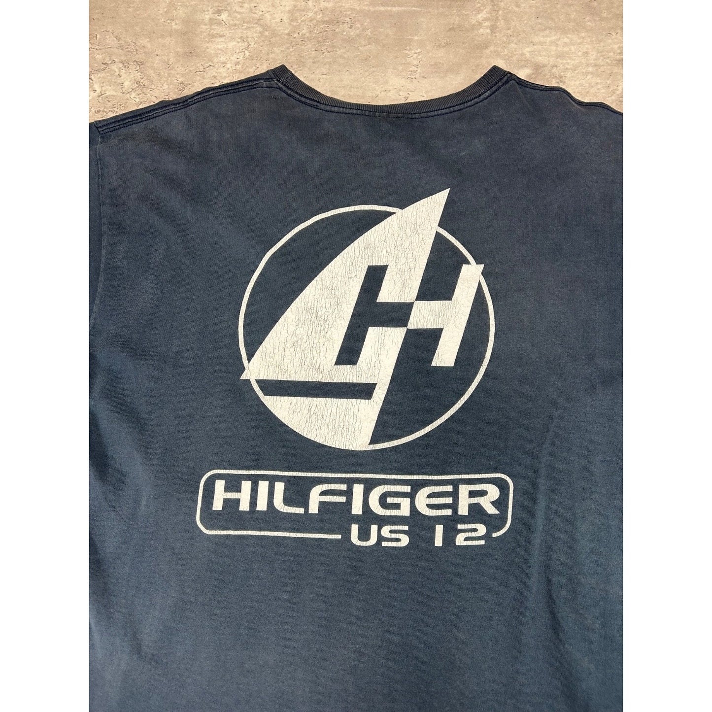 Vintage 90s Tommy Hilfiger US12 Sailing Graphic Long Sleeve T-Shirt Size Large