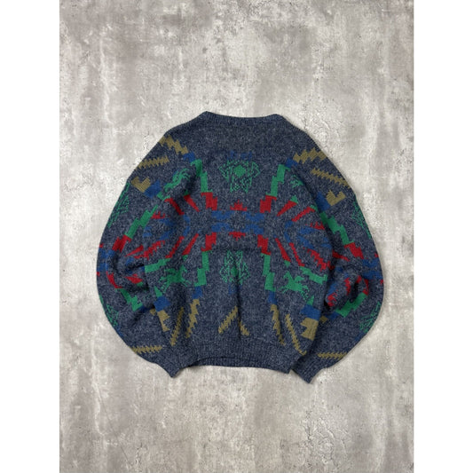 Vintage 80s/90s Abstract Aztec Print Pullover Ribbed Knit Sweater Size XL
