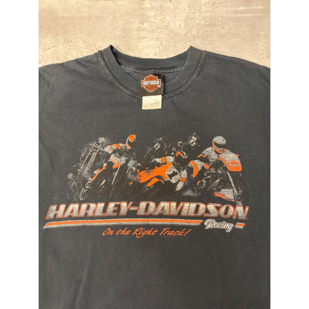 Vintage Harley Davidson Racing On The Right Track Graphic T-Shirt Size Medium
