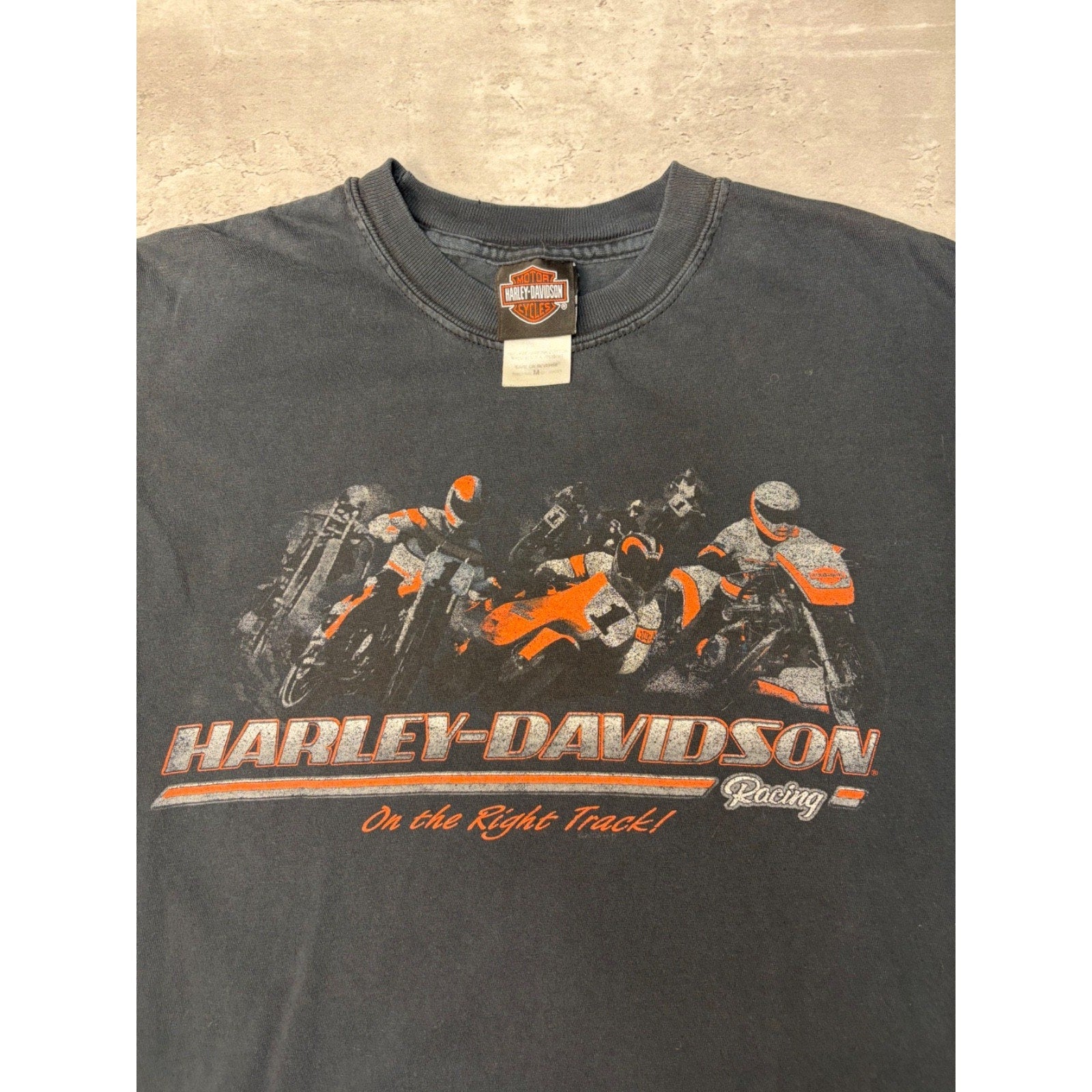 Vintage Harley Davidson Racing On The Right Track Graphic T-Shirt Size Medium