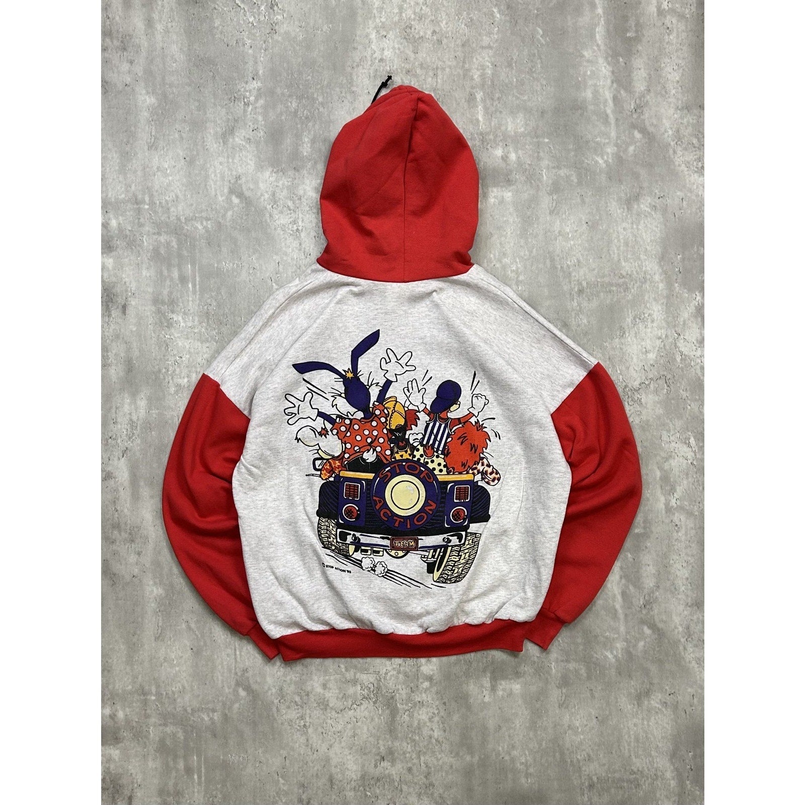 Vintage 1993 Cartoon Character Two Tone Pullover Hooded Sweatshirt Size Large
