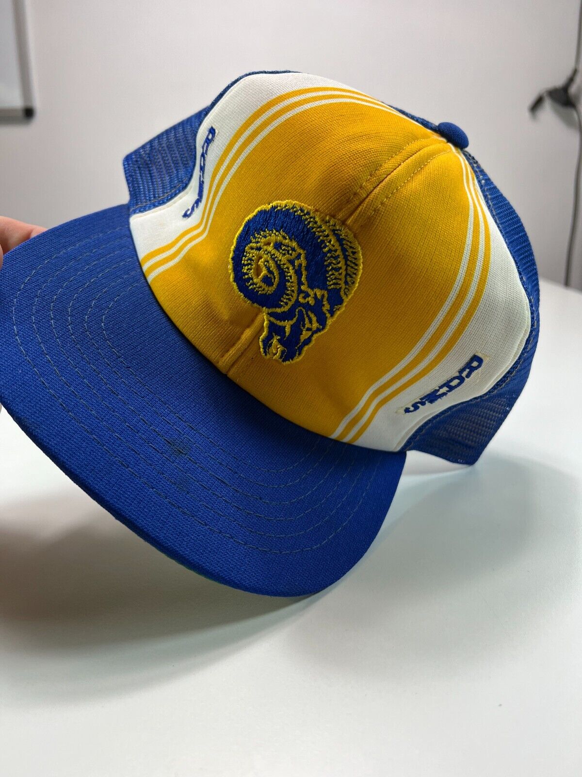 Vintage 80s Los Angeles Rams NFL Embroidered Trucker Style Snapback Hat OSFA