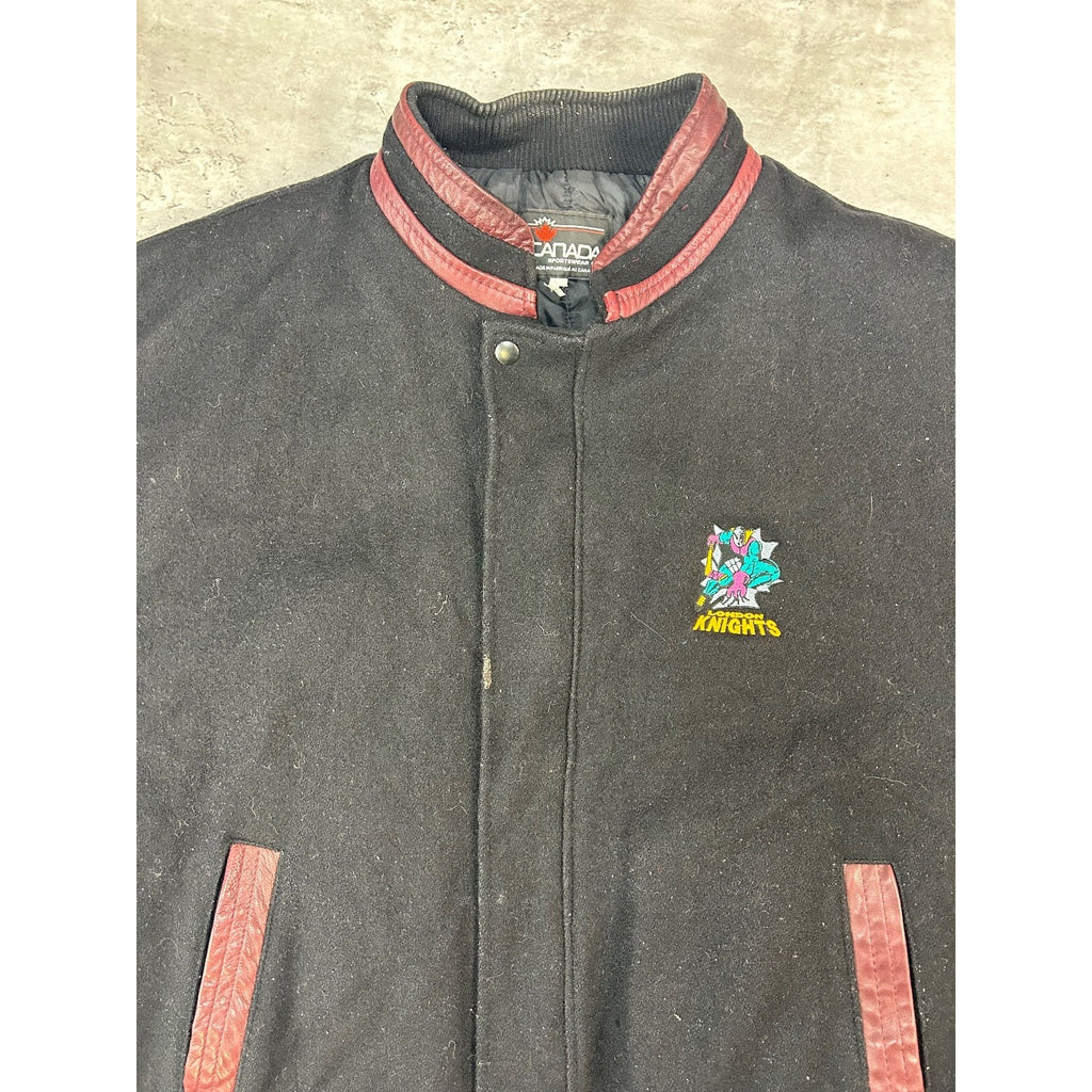 Vintage 90s London Knights OHL Embroidered Logo Varsity Bomber Jacket Size XL
