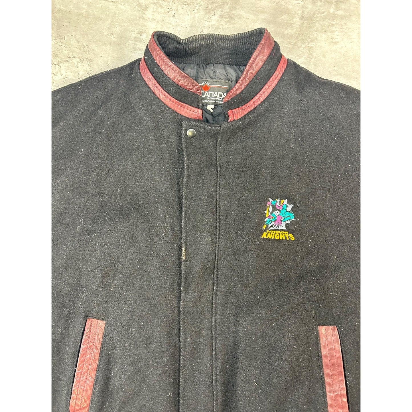 Vintage 90s London Knights OHL Embroidered Logo Varsity Bomber Jacket Size XL