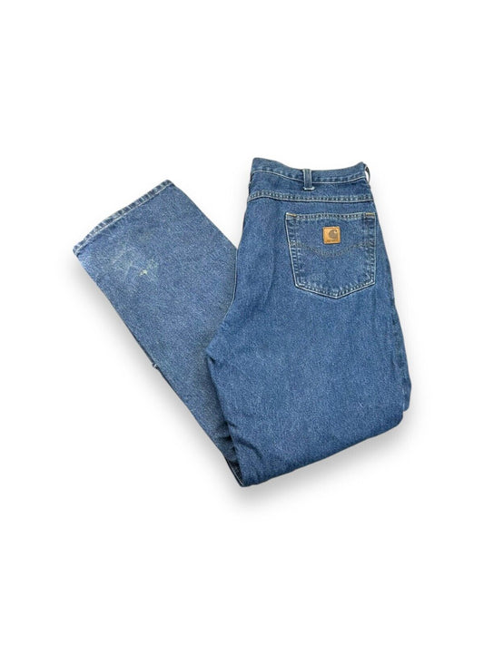 Vintage Carhartt Relaxed Fit Dark Wash Denim Work Wear Pants Size 38W Blue