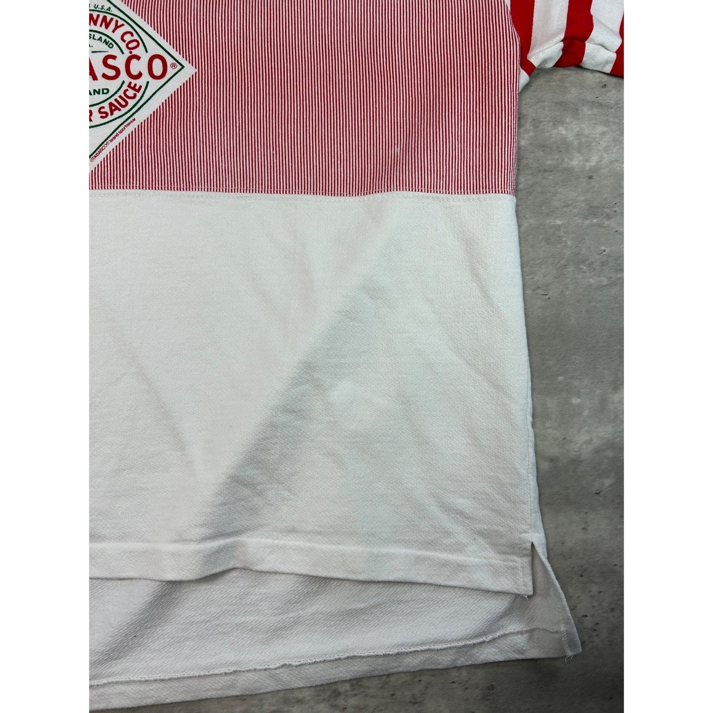 Vintage 90s Tobasco Striped 1/4 Button Hot Sauce Crewneck Sweatshirt Size XL