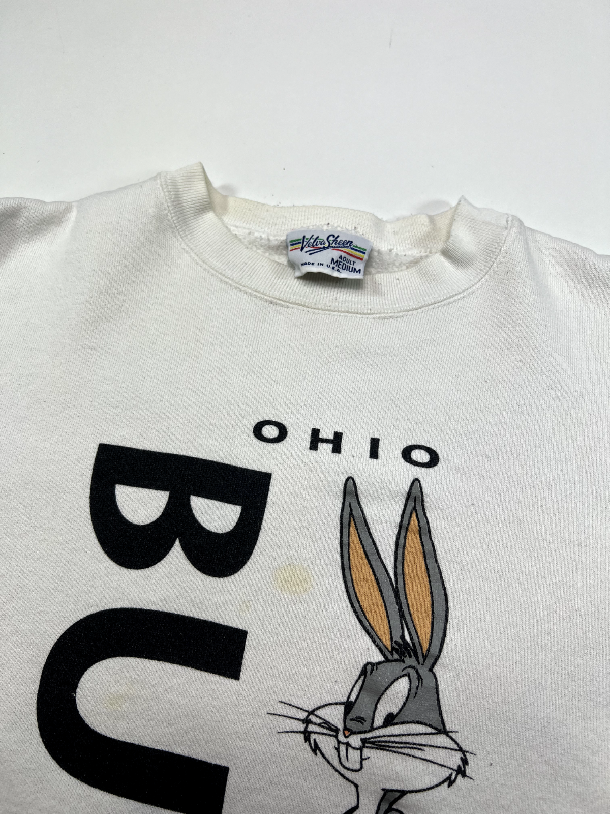 Vintage 1992 Looney Tunes Bugs Bunny Ohio Graphic Sweatshirt Size Medium White