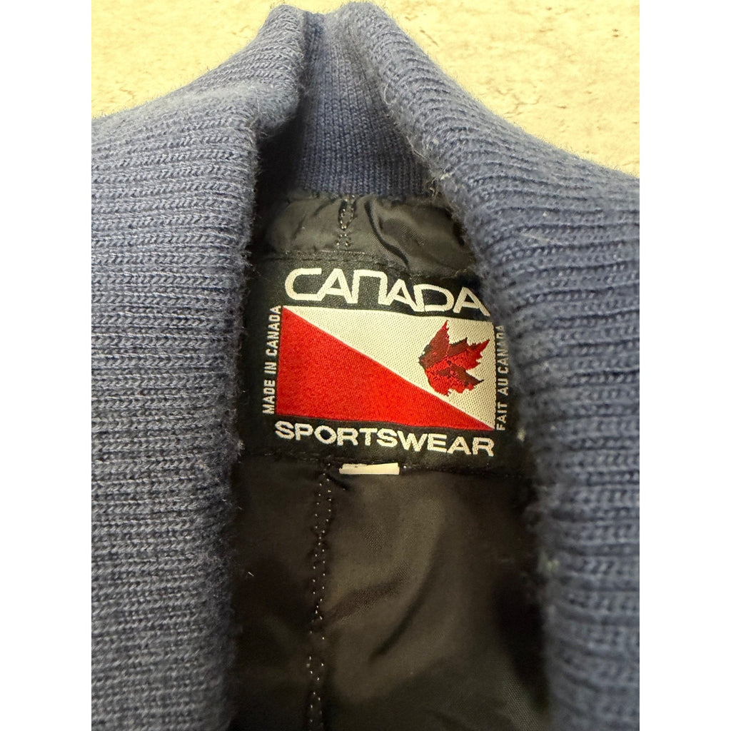 90s Canada Sportswear Varsity Style Leather Sleeve Bomber Jacket Size Large