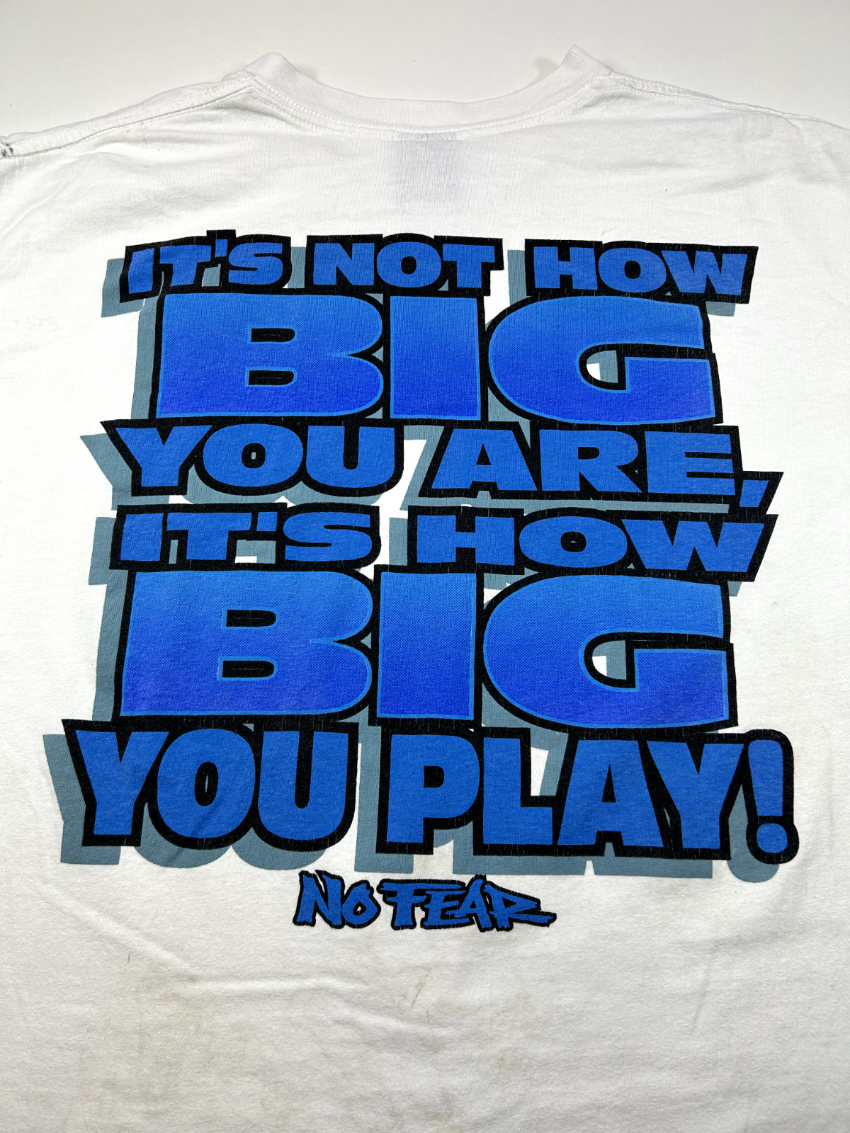 Vintage No Fear Its How Big You Play Slogan Graphic T-Shirt Size XL White