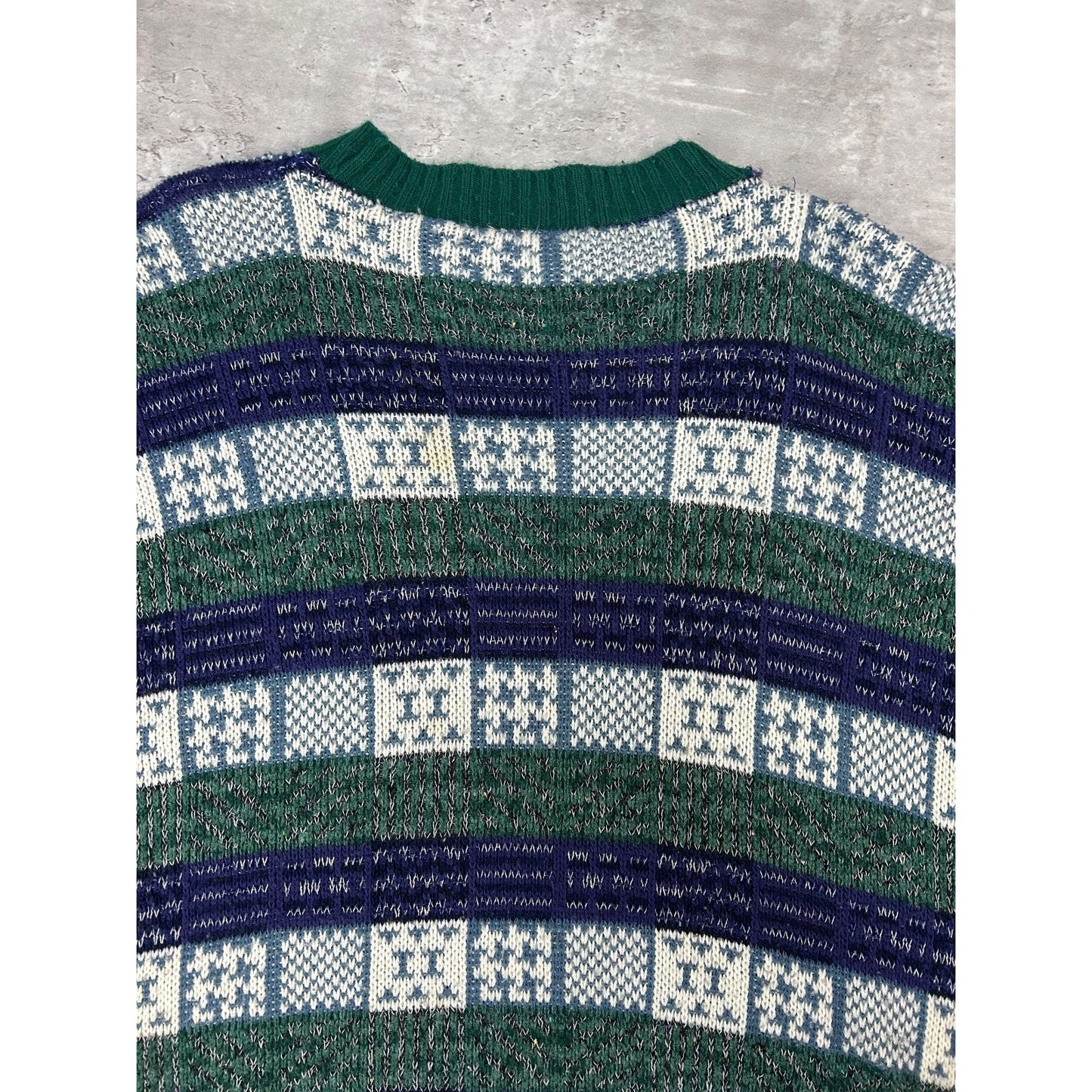 Vintage 90s Checkered Striped Print Pullover Knit Sweater Size Large