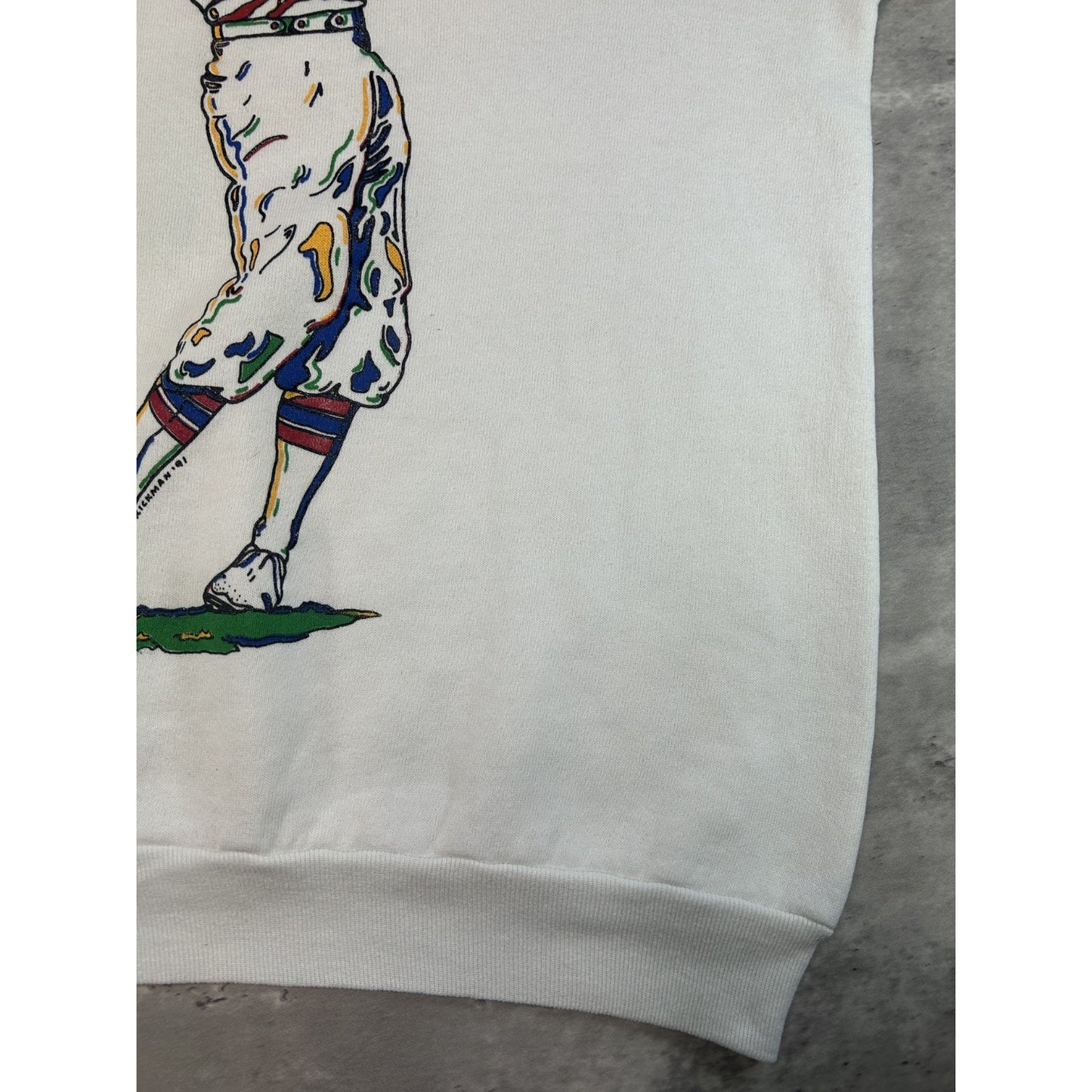 Vintage 1991 Cartoon Golfer Graphic Crewneck Sweatshirt Size Large White