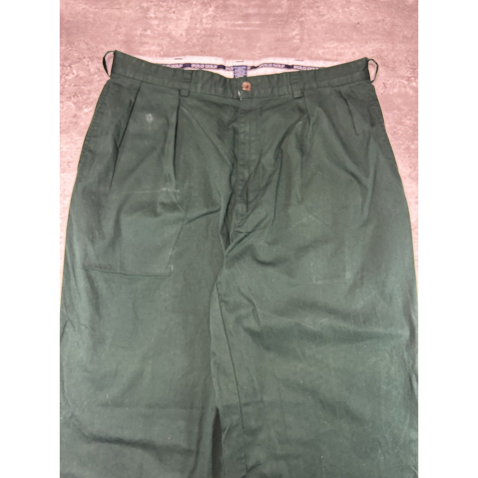 Vintage 90s Polo Golf Embroidered Crest Trouser Style Pants Size 35 Green