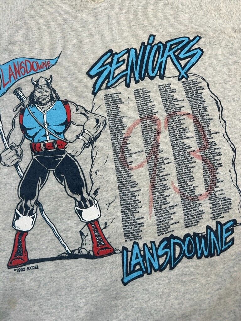 Vintage 1993 Lansdowne Vikings Class Of 93' Seniors Sweatshirt Size 2XL 90s Gray