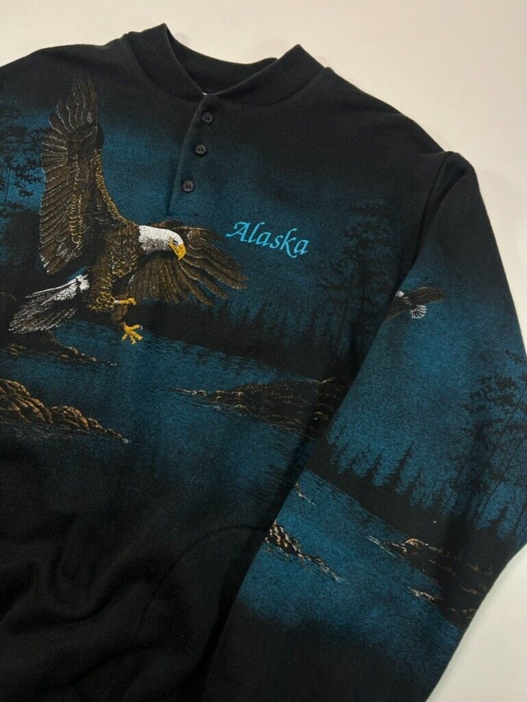 Vintage 90s Art Unlimited Alaska Wilderness Bald Eagle Sweatshirt AOP Sz Large