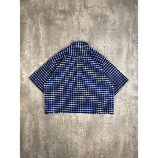 Vintage Towncraft Plaid Single Pocket Cropped Button Up Shirt Size Large Blue