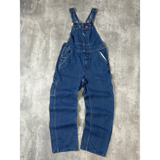 Vintage Womens Dickies Dark Wash Denim Workwear Overalls Size 30 Blue