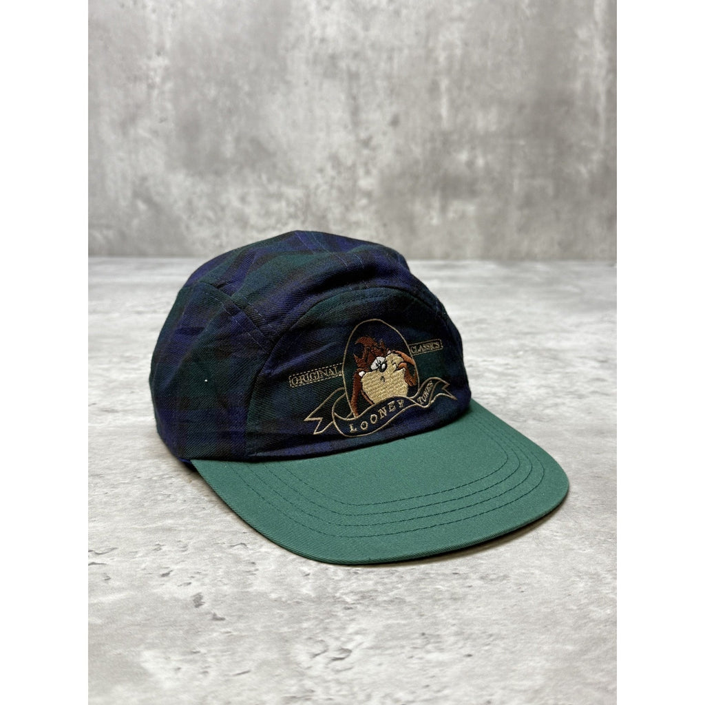 Vintage Looney Tunes Taz Embroidered Character Plaid Flexfit Hat OSFA