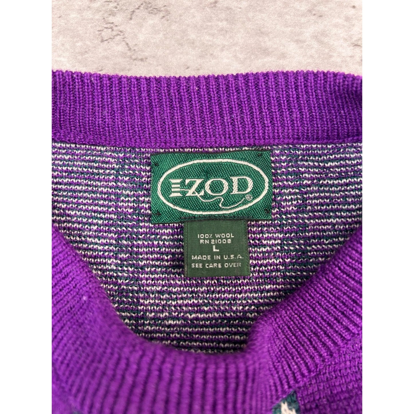 Vintage 90s Izod Diamond Striped Print Pullover Knit Sweater Size Large
