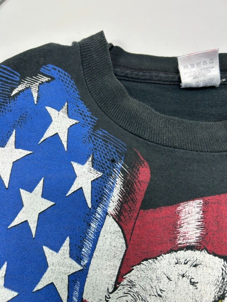 Vintage 90s Bald Eagle American Flag All Over Print Graphic T-Shirt Size XL