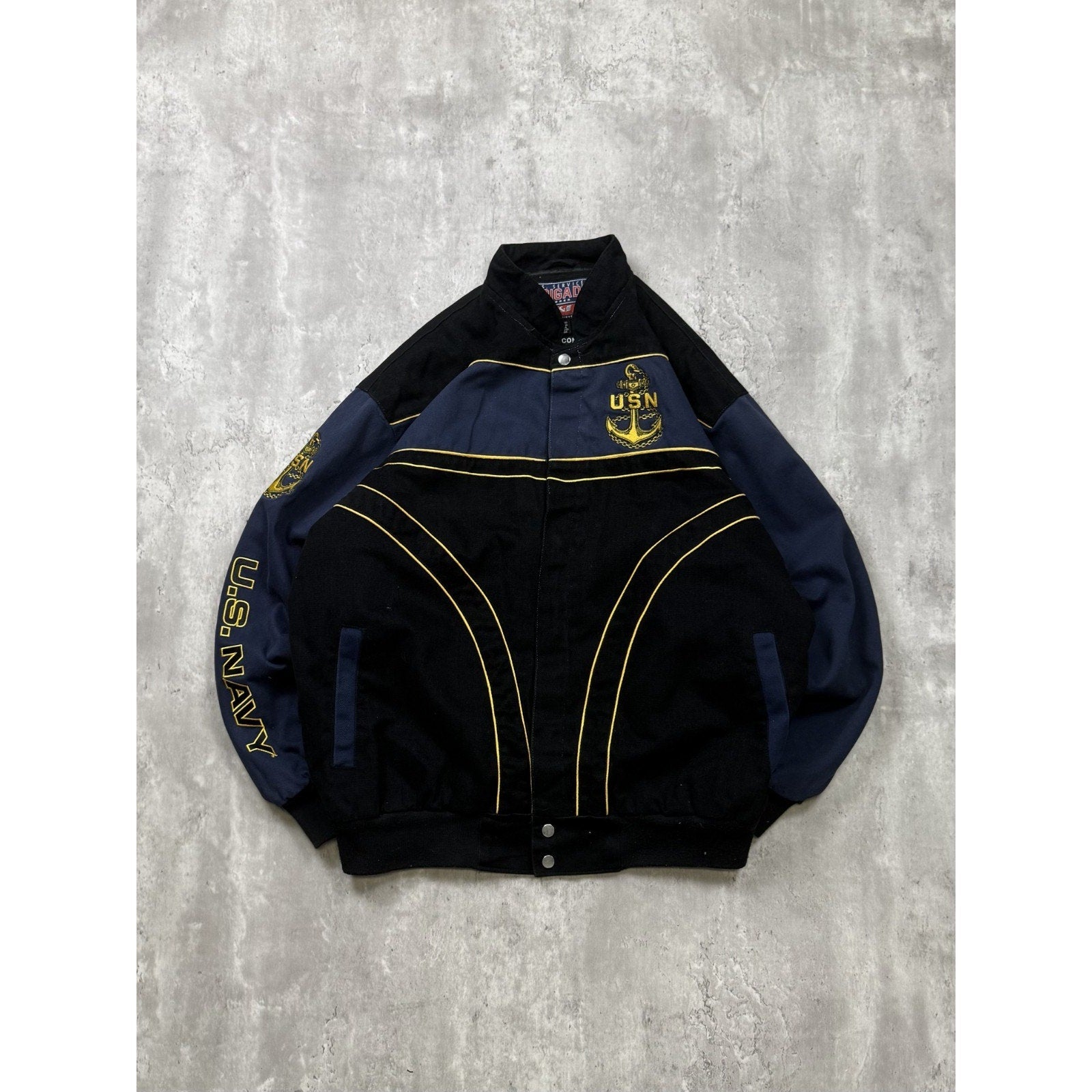 Vintage United States Navy Embroidered Anchor Bomber Jacket Size XL