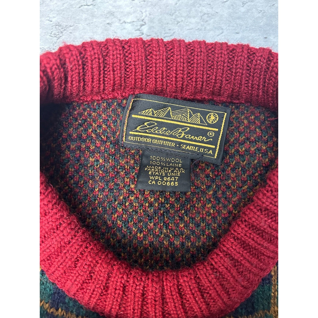 Vintage 90s Eddie Bauer Plaid Print Pullover Knit Sweater Size Large
