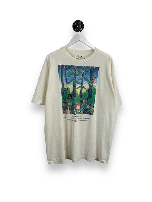 Vintage 1995 Jim Morris Save Our Forest Family Nature Art T-Shirt Size 2XL 90s