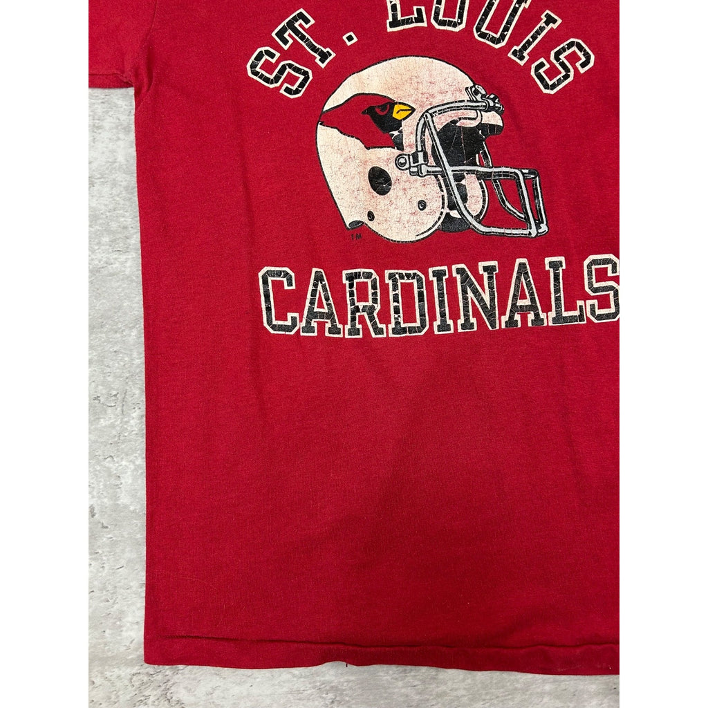 Vintage 80s St Louis Cardinals NFL Spellout Helmet Graphic T-Shirt Size Large