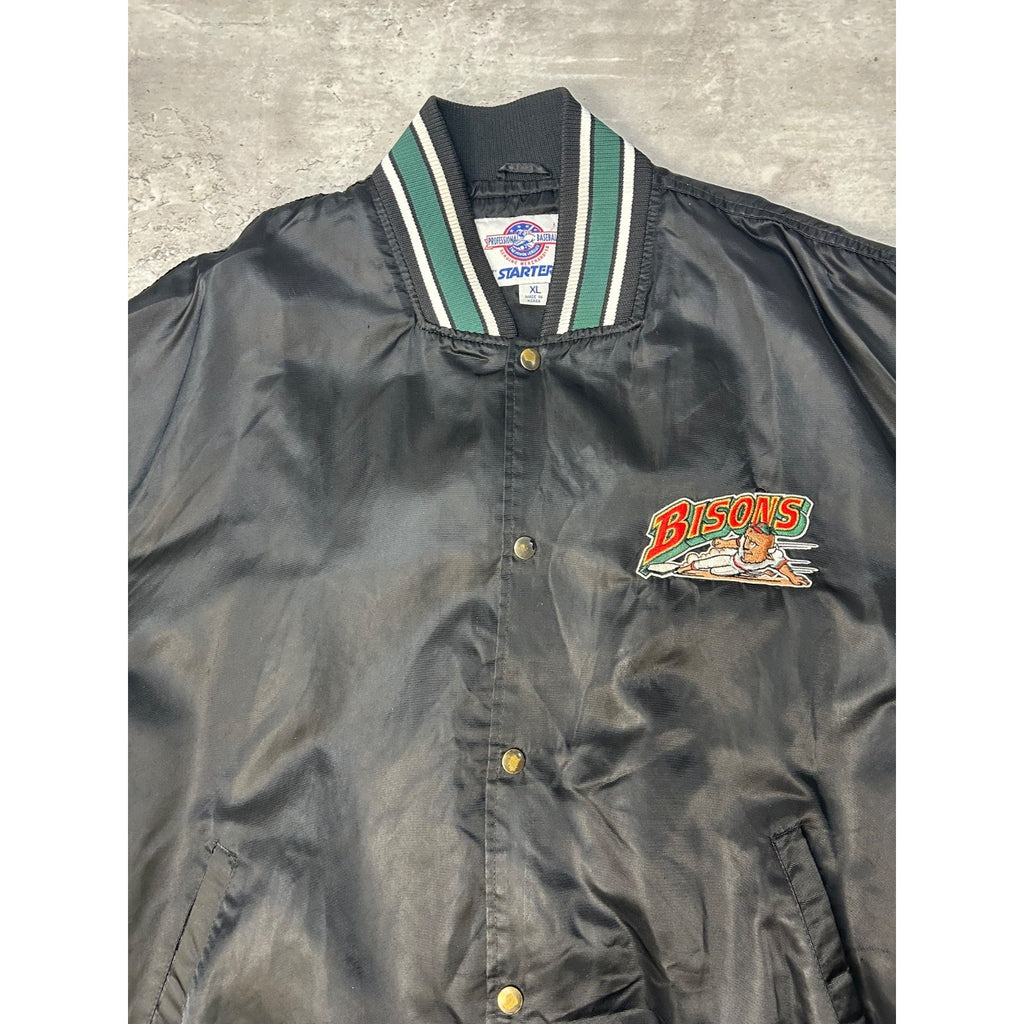Vintage 90s Buffalo Bisons MiLB Starter Satin Bomber Jacket Size XL