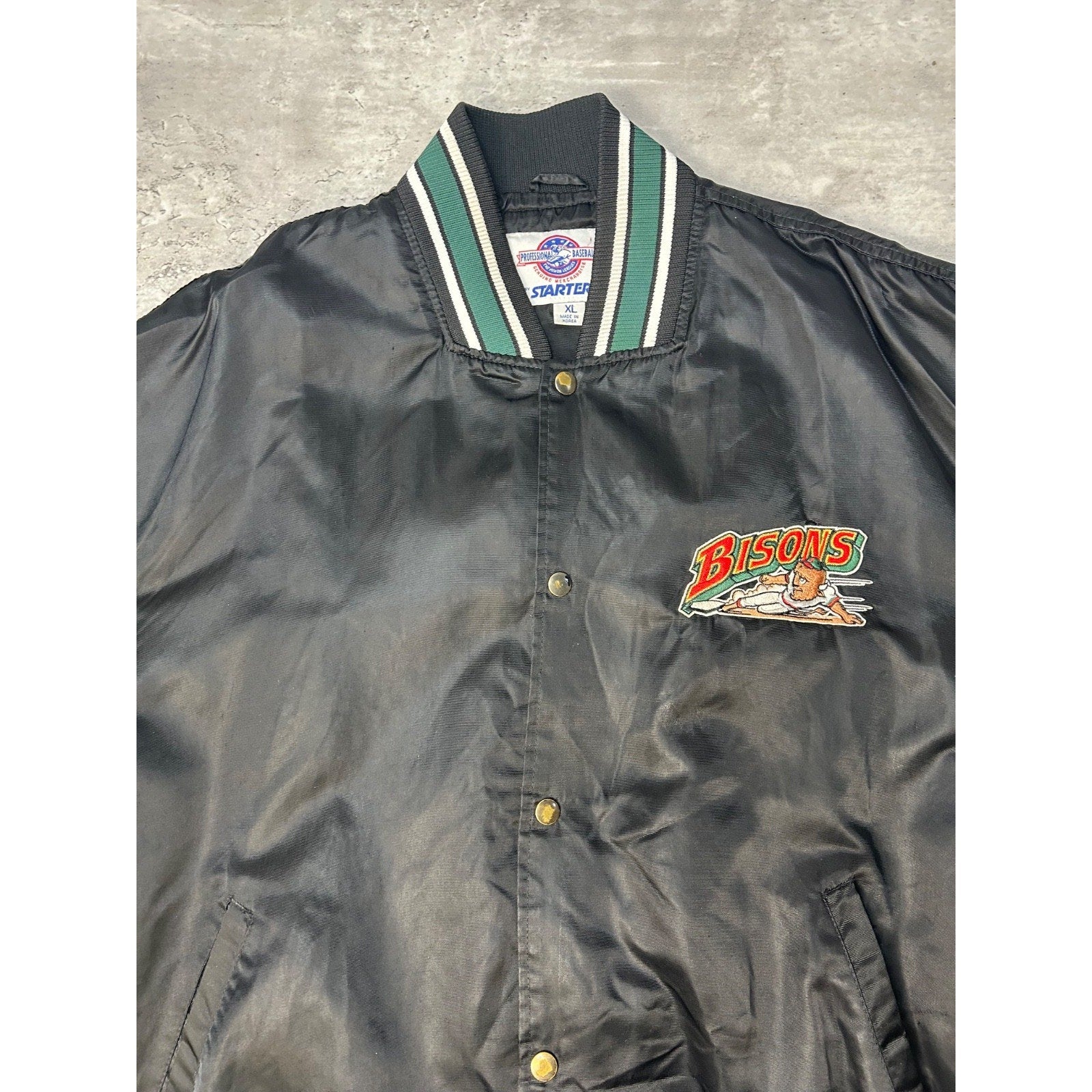 Vintage 90s Buffalo Bisons MiLB Starter Satin Bomber Jacket Size XL