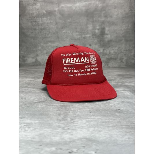 Vintage 90s The Man Wearing This Is A Fireman Comedy Trucker Snapback Hat OSFA
