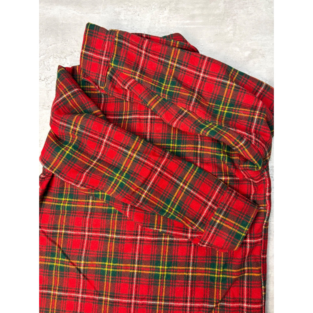 1960s L.L. Bean Red Plaid Print Long Sleeve 1/4 Button Up Shirt Size Medium