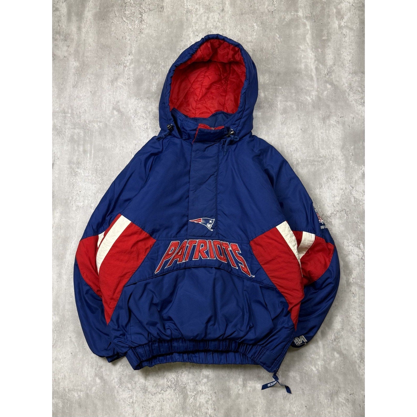 Vintage 90s New England Patriots NFL Starter 1/2 Zip Pullover Jacket Size XL