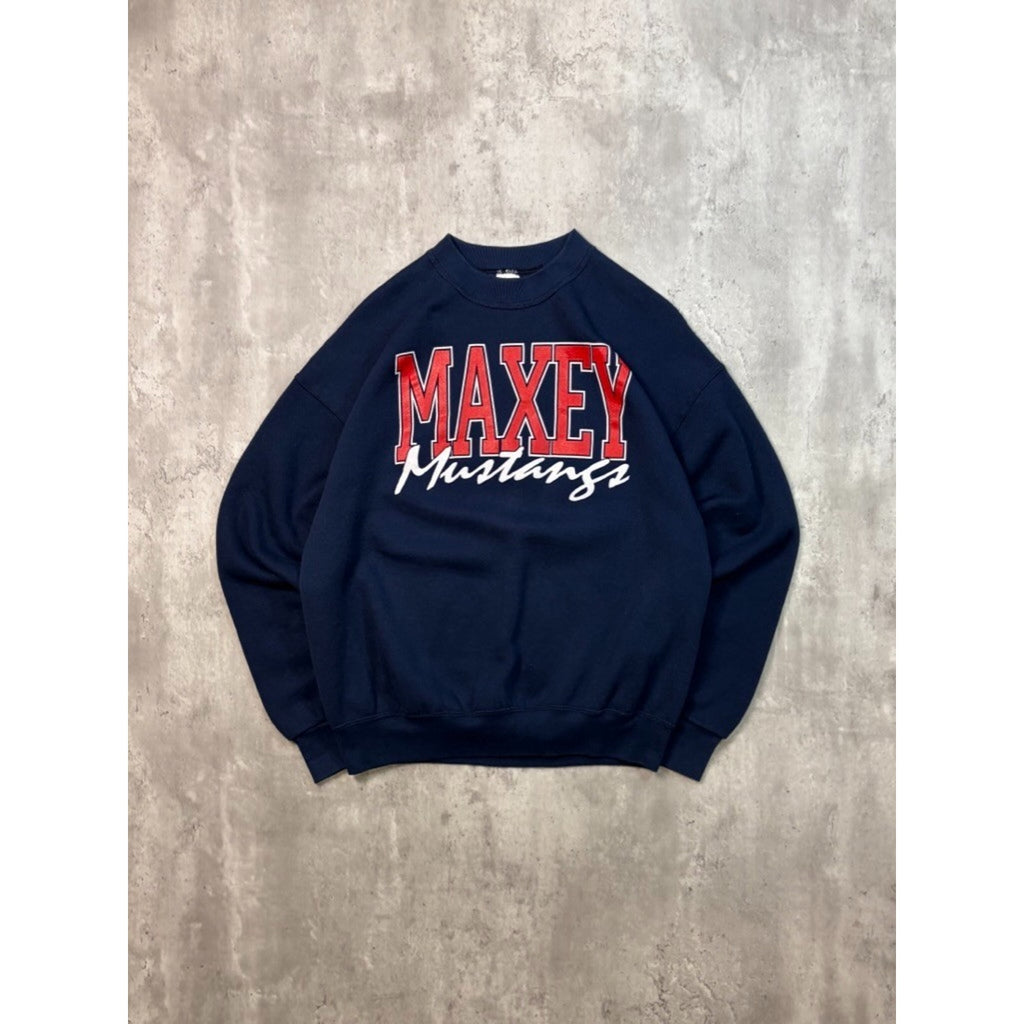 Vintage 90s Maxey Mustangs Collegiate Spellout Graphic Sweatshirt Size Large